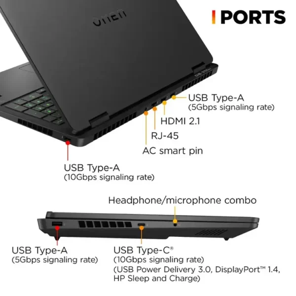 HP Omen 16 Slim Gaming Laptop Intel Core Ultra 7 255H  512GB SSD 16GB DDR5 16.0 Inch FULLHD Nvidia GeForce RTX 5070 8GB W11 Black LEBANON