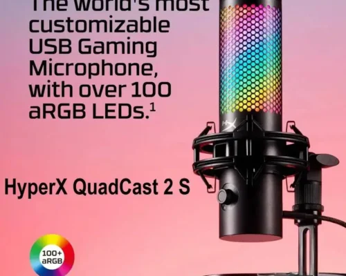 HyperX QuadCast 2 S USB Microphone with 32-bit/192kHz Audio, 00+ Customizable aRGB LEDs