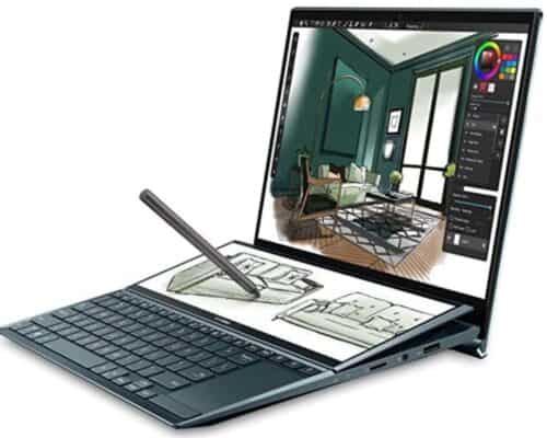 ASUS ZENBOOK PRO DUO UX582HS-XH99T-CA Core™ i9-11900H 2.5 GHz 32GB 1TB SSD 15.6” 4K UHD) OLED TouchScreen NVIDIA® RTX 3080 8GB Max-Q ScreenPad Plus: 14-inch secondary touchscreen STYLUS PEN (BUNDLE: Backpack+stand+palmrest) sold