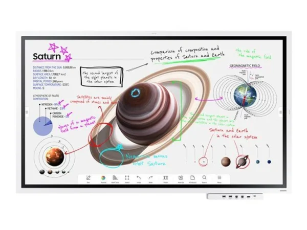 Samsung LH55WMBWBGCXUE Flip Pro WM55B 55" Interactive Display Advanced Education Solutions with Multi-Touch Technology Infrared IR Touch Resolution: 3840x2160 8ms Response Time 60Hz Versatile connectivity AirPlay 2 Remote content push bluetooth WIFI 2 HDMI Lan RJ45 1Audio Out Stereo Mini Jack USB:1 Rear 3 Optional USB-C monitors in lebanon
