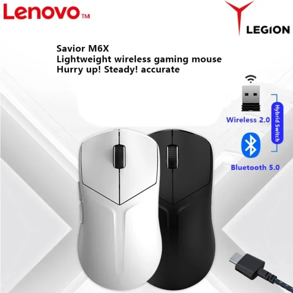 LENOVO LEGION M6X SE GAMING MOUSE THREE MODE BT 2.4GH CABLE WIFI WHITE COLOR