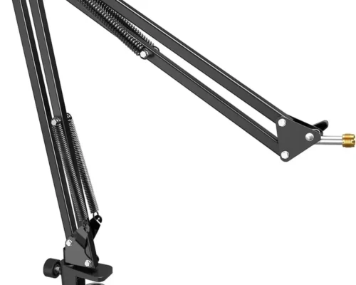 Scissor Boom Arm Mount Mic Stand – Black, Metal Suspension Arm