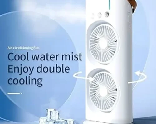 Double Head Spray Fan Blow Refrigeration Humidification / Three effect combination / colorful lights accompanied  Comes with a charger and a mini remote