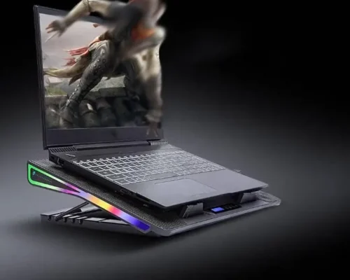 Laptop RGB Cooling Pad 2 USB Ports, Digital LED Display Laptop Cooling Pad Stand with 1 Quiet Fan Suitable for 12-17.3 Inch Laptops