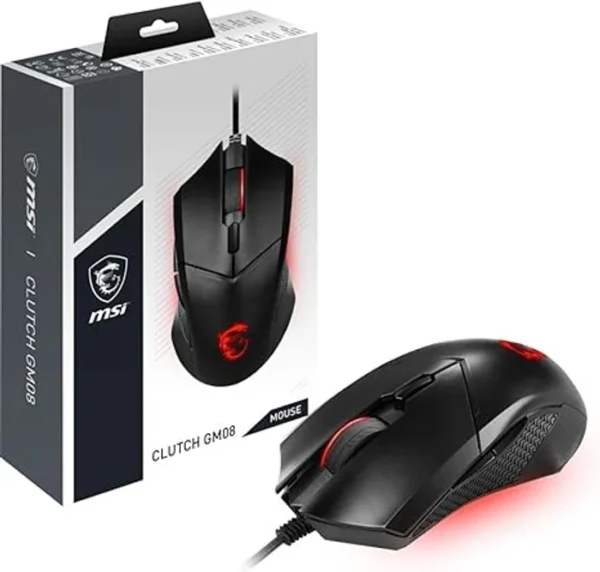 MSI Clutch GM08 Gaming Mouse 4200 DPI Optical Sensor 3 Adjustable Weights Red LED Lighting Symmetrical Design Black GAMING MOUSE IN LEBANON