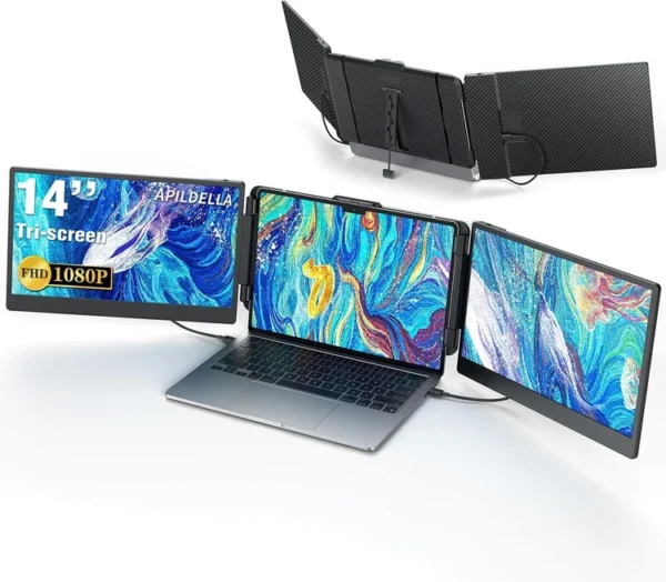 Apildella B0CDW485BJ 14" Triple Laptop Screen Extender 1080P FHD Portable Dual Monitor USB-C HDMI UPTO 17INCH monitors in lebanon
