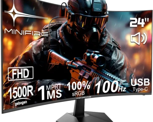 MINIFIRE MF24C1 CURVEDMinifire Curved Monitor, 24-Inch PC Screen with Speaker, 1500R FHD (1920 x 1080p) VA Panel, MPRT 1 ms, sRGB 100%, Less Blue Light, HDMI 1.4, Type-C 2.5 W, Supports VESA