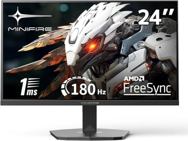 Minifire Gaming Monitor 24 Inches, 180 Hz, 1ms, FreeSync, Full HD (1920 x 1080), Frameless Screen, Adjustable, 300Nits, sRGB 110%, HDMI 1.4 & DP 1.2 (MFG24F4L HDMI Cable Included