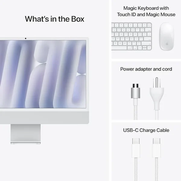 IMAC Apple M4 MWUV3LL/A 10-Core Chip 16GB 512GB SSD EN 24" 4480 x 2520 Retina Display 10-Core GPU | 16-Core Neural Engine "macOS with Apple Intelligence/Magic Keyboard & Magic Mouse SILVER IMAC IN LEBANON
