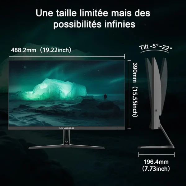 MINIFIRE MF22F2 Minifire MF22F2 22 Inch FHD (1920 x 1080) Gaming Monitor, IPS 75Hz, 5ms, 110% sRGB, Low Blue Light Mode, 178° Viewing Angle, Ultra Edge Mode Design, Adaptive-Sync, VGA and HDMI monitor lebanon