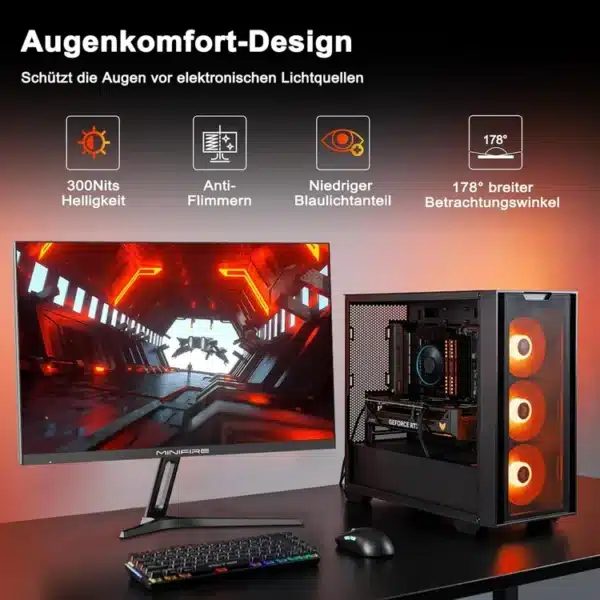 Minifire 27 Inch Gaming Monitor MF27F4Q 180Hz, WQHD 2560x1440, 2K PC Screen with Fast IPS, 1ms MPRT, HDR, 120% sRGB, FreeSync, VESA 100x100 Compatible, Tilt