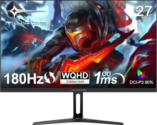 Minifire 27 Inch Gaming Monitor 180Hz WQHD 2560×1440 2K PC Screen with Fast IPS 1ms MPRT HDR 120% sRGB FreeSync VESA 100×100 Compatible Tilt  HDMIX2+DPX2