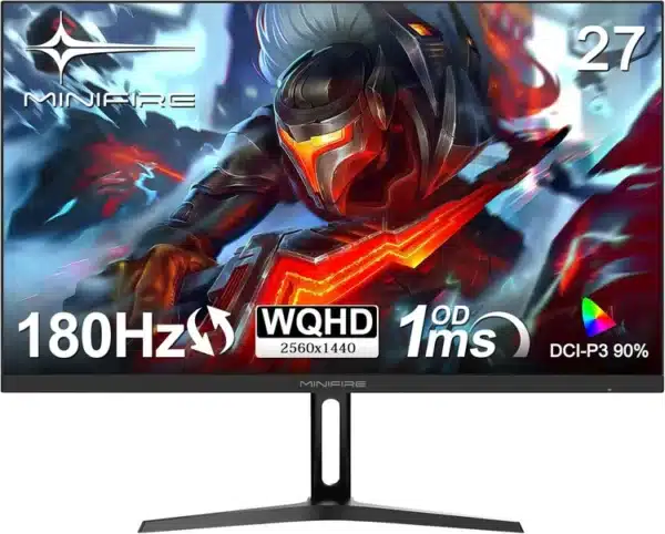 Minifire 27 Inch Gaming Monitor MF27F4Q 180Hz, WQHD 2560x1440, 2K PC Screen with Fast IPS, 1ms MPRT, HDR, 120% sRGB, FreeSync, VESA 100x100 Compatible, Tilt