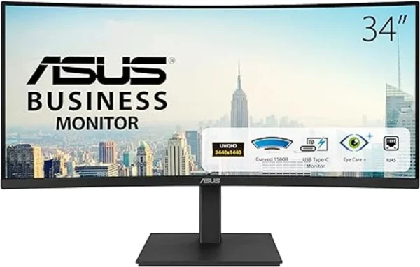 ASUS VA34VCPSRBK 90LM08JJ-B02170 4MS EU DP HDMI RJ45 SPK TYPEC USB*3 (REC) WQHD (3440x1440) CURVED 100HZ Monitor in Lebanon