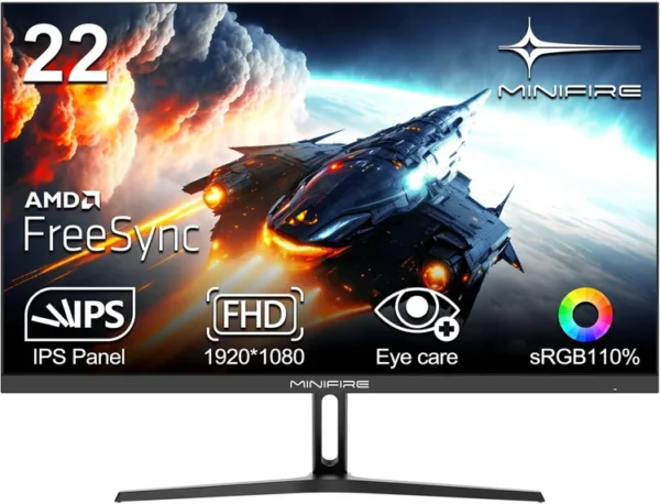 MINIFIRE MF22F2 Minifire MF22F2 22 Inch FHD (1920 x 1080) Gaming Monitor, IPS 75Hz, 5ms, 110% sRGB, Low Blue Light Mode, 178° Viewing Angle, Ultra Edge Mode Design, Adaptive-Sync, VGA and HDMI monitor lebanon