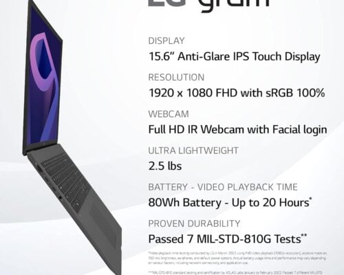 LG GRAM Super LIGHTWEIGHT I7-1260P 12core 16GB 512NVME 15.6 TOUCH GRAY W11H 1.1KG ULTRASLIM light weight battey upto 14 hours