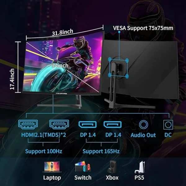 Minifire 34-Inch UWQHD Curved Gaming Monitor, 165 Hz SCREEN IN LEBANON