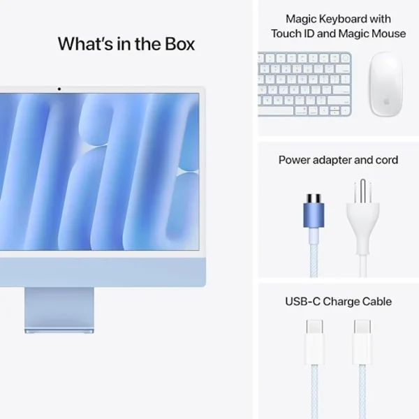 IMAC Apple M4 MD2T4LL/A 10-Core Chip 24GB 512GB SSD EN 24" 4480 x 2520 Retina Display 10-Core GPU | 16-Core Neural Engine "macOS with Apple Intelligence/Magic Keyboard & Magic Mouse BLUE IMAC IN LEBANON