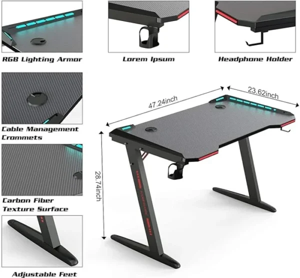 GAMING DESK GMZ8 Z8 120-60-73 RGB GAMING DESK IN LEBANON