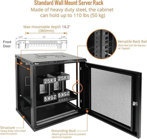 SINGLE DOOR, FRONT GLASS DOOR,NSA.6409 9U REMOVABLE SIDE PANELS, WITH 1 FAN (600x450) - Image 4