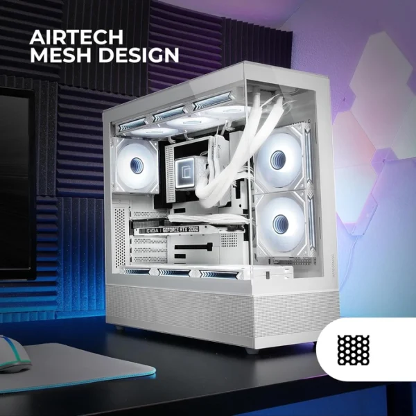 MCSETW MARS GAMING MC-SET HIGH CAPACITY ATX CASE MESH DESIGN MCSETW FRONT & SIDE FRAMELESS GLASS PANEL UP TO 9X FANS WHITE GAMING CASES IN LEBANON