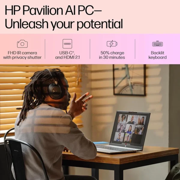 HP PAVILION 16Z-AG000 B1PC5U8R#ABA RYZEN 5 8540U 8GB 512GB NVME 16.0 WUXGA BKLT NATURAL SILVER BUSINESS LAPTOP LEBANON