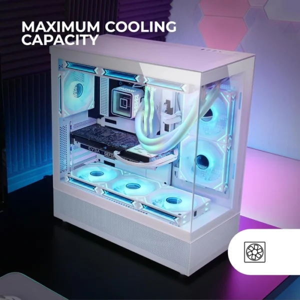 MCSETW MARS GAMING MC-SET HIGH CAPACITY ATX CASE MESH DESIGN MCSETW FRONT & SIDE FRAMELESS GLASS PANEL UP TO 9X FANS WHITE GAMING CASES IN LEBANON
