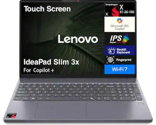 LENOVO IDEAPAD SLIM 3X SNAPDRAGON X 16GB 1TB NVME 15.3″ WUXGA TOUCHSCREEN WIN11 GREY battery upto13 hours