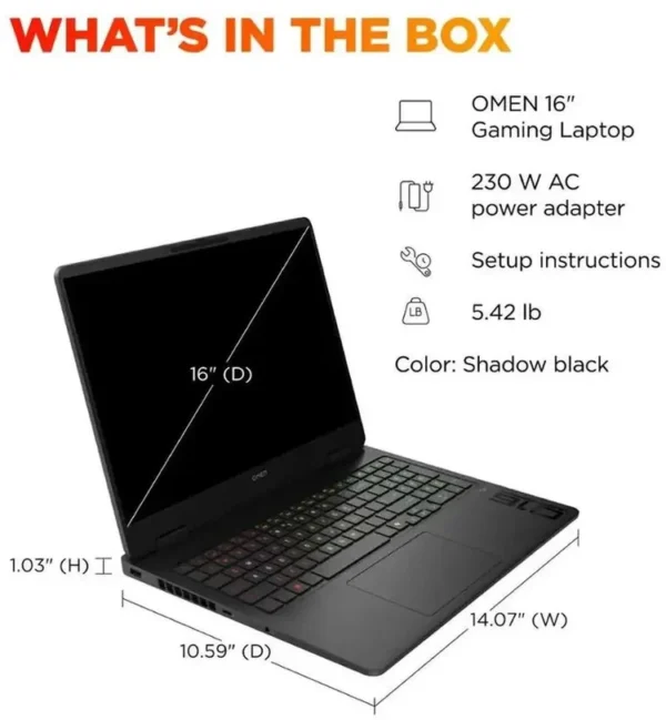 BP1Q1UA#ABA HP OMEN 16 Gaming Laptop, AMD Ryzen 9 8940HX, 1TB SSD, 32GB DDR5, 16.0 Inch, 1920x1200, Nvidia GeForce RTX 5060 8GB, W11H, Shadow Black, 1 Year Warranty