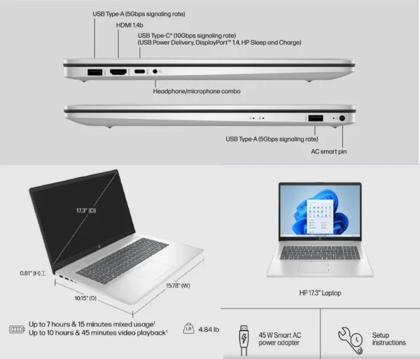 HP 17T Intel Core 5 120U 512SSD 16GB 17.3 Inch FULLHD Integrated Intel Graphics W11H Silver