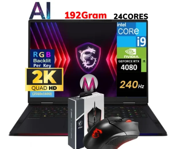 MSI RAIDER 18 HX Ai Intel i9-14900HX 24core 192Gram 3TB nvme 18-inch 2K 240Hz RTX 4080 12GB win11 + Msi Mouse