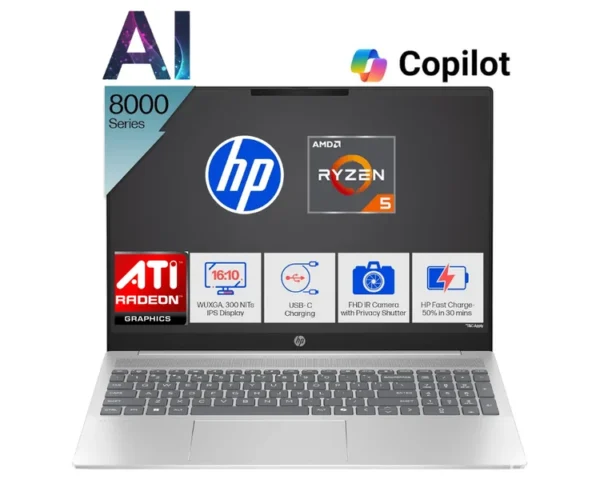 HP PAVILION 16Z-AG000 B1PC5U8R#ABA RYZEN 5 8540U 8GB 512GB NVME 16.0 WUXGA BKLT NATURAL SILVER BUSINESS LAPTOP LEBANON
