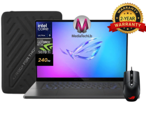 ASUS ROG ZEPHYRUS G16 Intel Core™ ULTRA 9 285H 64GB 1TB NVME 16″ 2.5K WQXGA (2560 x 1600) 240HZ RTX 5070TI 12GB  WIN11P + ROG Impact Gaming Mouse + ROG Zephyrus G16 Sleeve