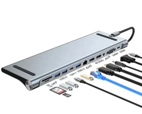 12 in 1 USB C Hub 2 HDMI VGA 3 USB Type C SD/TF Reader LAN AUX CONVERTERS