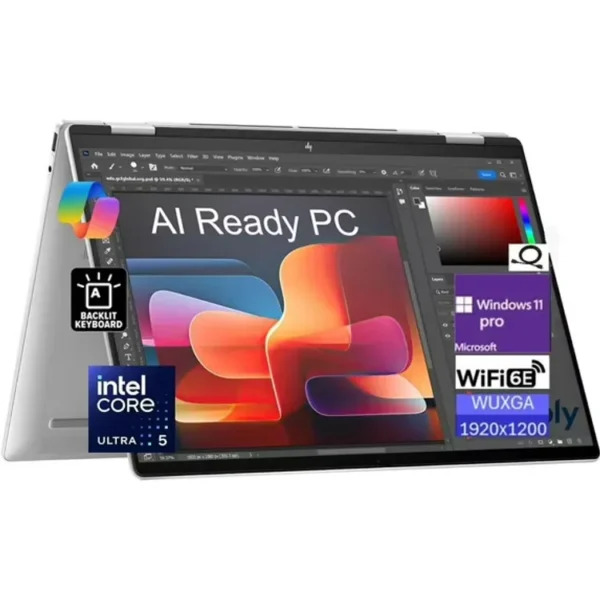 AHP Omnibook 5 Flip 2-in-1 B5UJ3UA#ABA 14-fp0013dx, Intel Core 5 120U, 512GB SSD, 8GB DDR5, 14.0 Inch Touch, 1920x1200, Integrated Intel Graphics, Glacier Silver, W11H, 1 Year Warranty LAPTOPS IN LEBANON