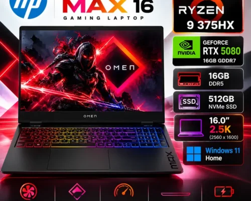 HP  Omen Max 16 AMD Ryzen 9 375HX 512GB SSD 16GB 16.0″ 2.5K Nvidia GeForce RTX 5080 16GB W11H Black