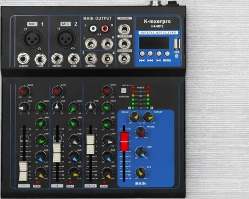 MIXER F4  K-mxerpro F4-MP3 4-channel professional audio mixer console featuring Bluetooth and USB connectivity