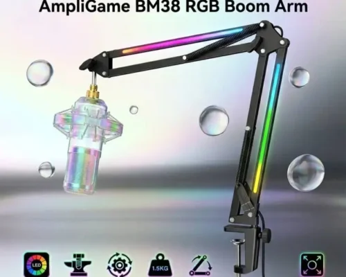 FIFINE AmpliGame BM38 RGB Microphone Boom Arm Heavy Duty Metal Suspension