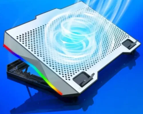 Laptop Cooling Pad For 12”–17” Laptops 160mm Fan 750RPM Ultra-Quiet RGB Lighting 6-Level Adjustable Stand Aluminum Surface