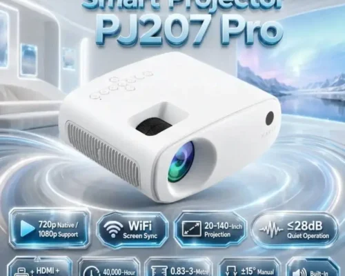 HAVIT Smart Projector Pro With 720p Native Resolution 1080p Support, WiFi Screen Mirroring 110 ANSI Lumens, ±15° Keystone