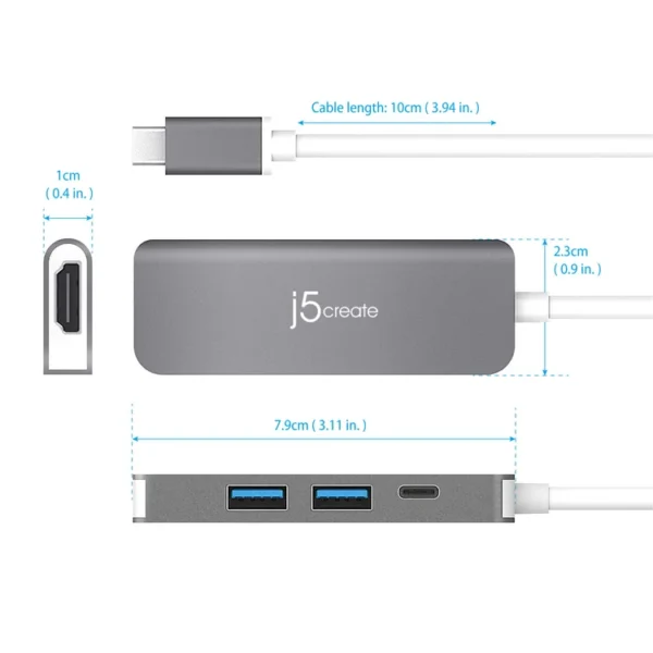 j5create JCD371 USB-C w/ PD 2.0, 2 USB Type-A, HDMI Port Hub Accessories IN LEBANON