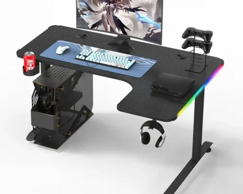 Gaming Desk/Table L-Shaped RGB Carbon Fiber Black   L-L 160-60-100-73 RGB