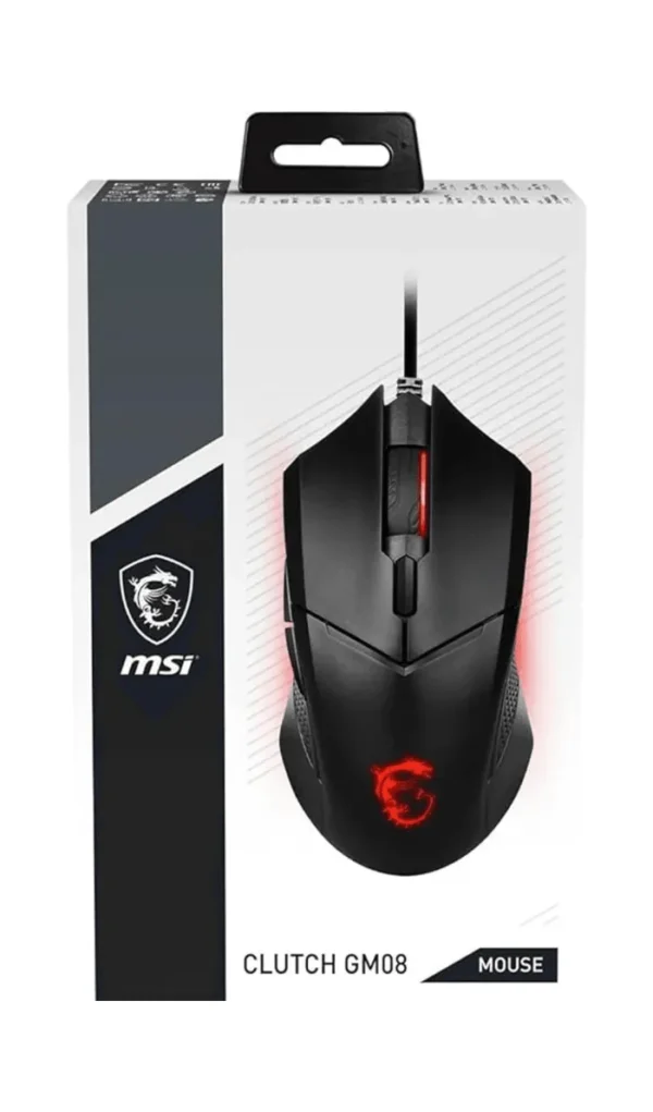 MSI Clutch GM08 Gaming Mouse 4200 DPI Optical Sensor 3 Adjustable Weights Red LED Lighting Symmetrical Design Black GAMING MOUSE IN LEBANON