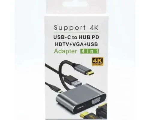 Adapter 4 in 1 USB-C to HUB PD HDTV+VGA+USB support 4K
