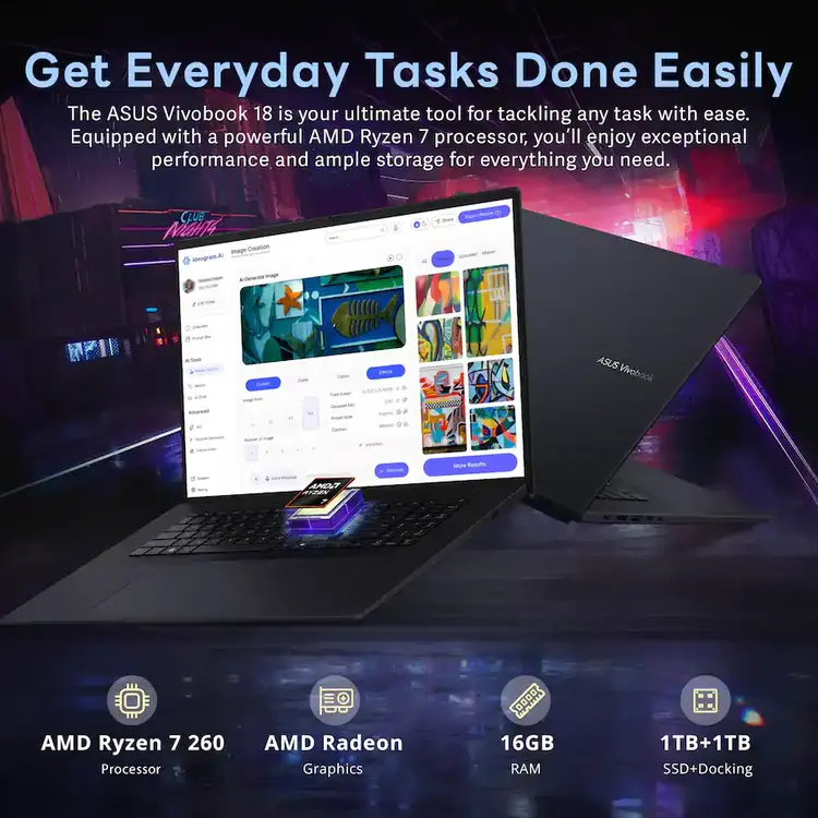 ASUS Vivobook 18 M1807HA-DS79 RYZEN 7-260 32GB 1TB NVME 18 WUXGA 144HZ AMD Radeon Quiet Blue WIN 11 Pro