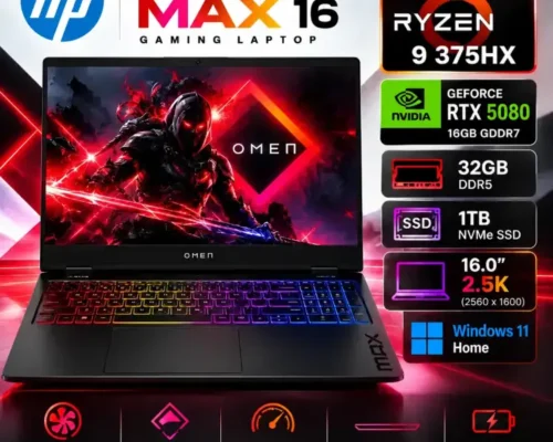 HP  Omen Max 16 AMD Ryzen 9 375HX 1TB SSD 32GB 16.0″ 2.5K Nvidia GeForce RTX 5080 16GB W11H Black
