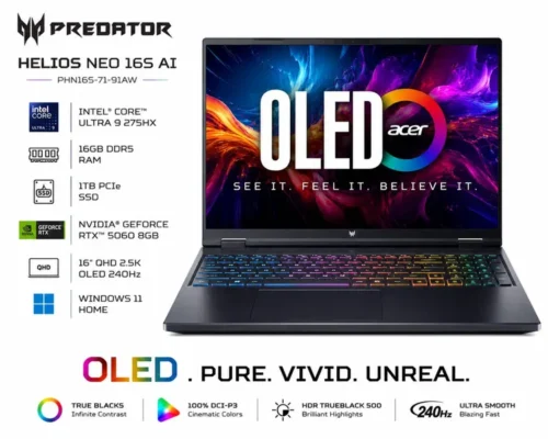 ACER PREDATOR HELIOS NEO 16S AI  CORE ULTRA 9 275HX 16GB RAM 1TB SSD 16″ QHD 2.5K OLED 240HZ NVIDIA RTX 5060 8GB WIN11