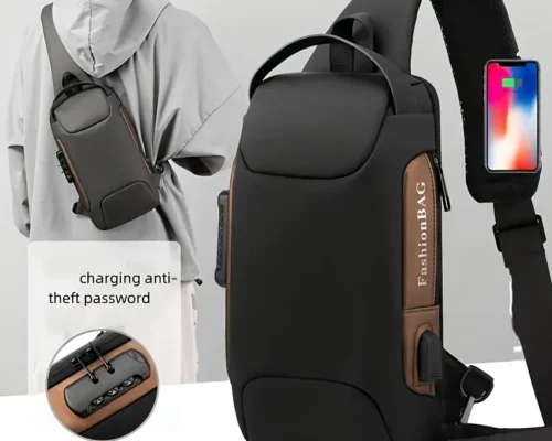 Chest Bag – USB Charging, Waterproof, Anti-Theft Sling for Daily & Travel Use PASSPORT bag | Gold-Black high quality