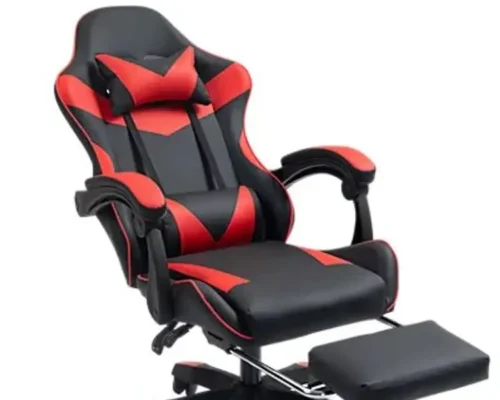 shadow Gaming Chair Leather with Footrest Computer Chair with Massage Added Lumbar Support – Black & Red