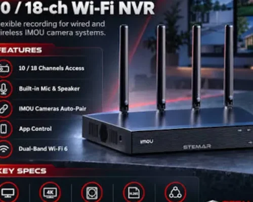 imou an 18-channel dual-band Wi-Fi 6 network video recorder by Imou Life featuring 4K video output